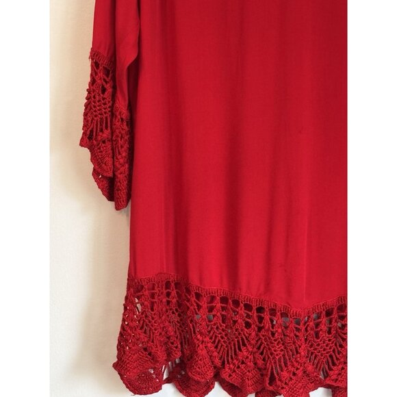 Baik Baik Honolulu Red Crochet Tunic Top Size Large 3/4 Flare Sleeves Boho - Picture 3 of 9